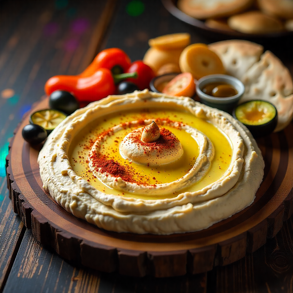 Hummus Mediterranean Grill Platter with Grilled Veggies and Pita